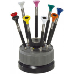 Bergeon rotating stand with 9 screwdrivers.