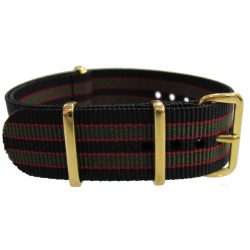 Watch NATO strap Black/Red/Khaki with gold buckles