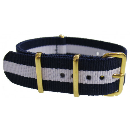 Watch NATO strap Blue/White with gold buckles