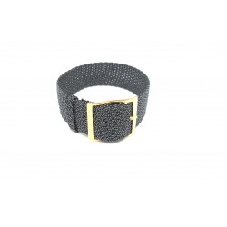 Perlon Watch Strap - Black/White (gold buckle)