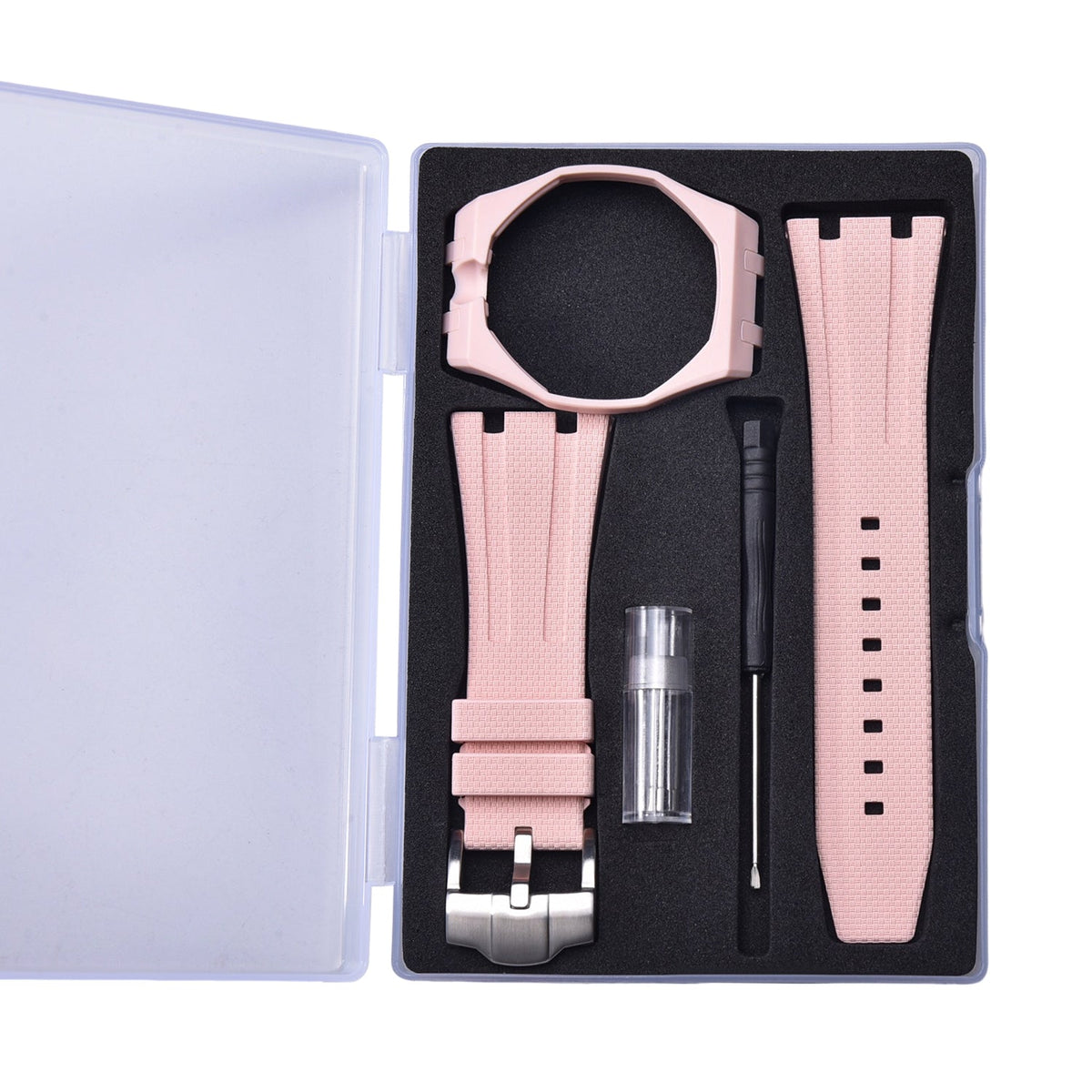 Rubber strap and case for AP x Swatch Pink KronoKeeper – complete set with strap, case, buckle and tool