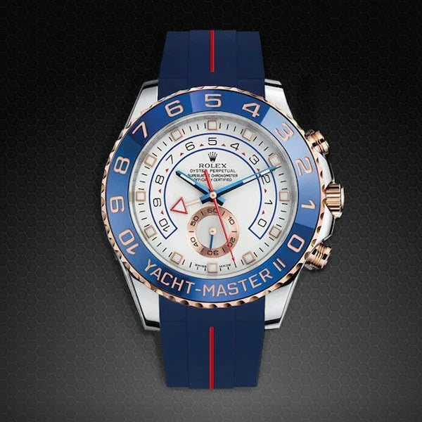 RubberB M109 Navy/Red for Rolex Yachtmaster II 44mm Strap - detail