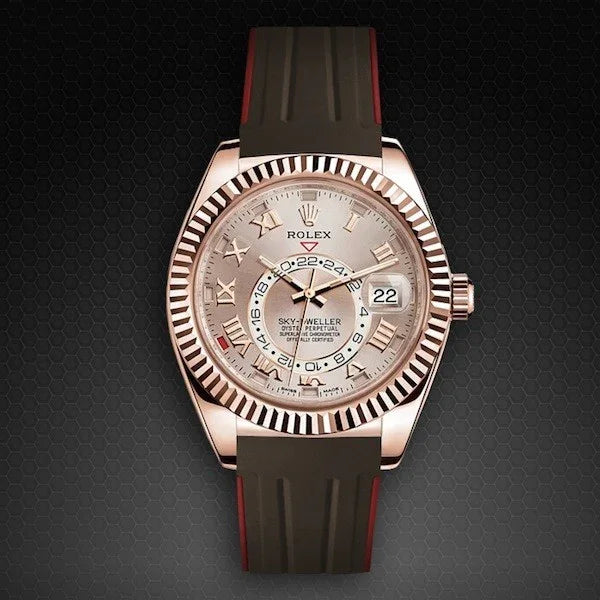 RubberB M110 Brown/ Red Strap - rubber watch strap