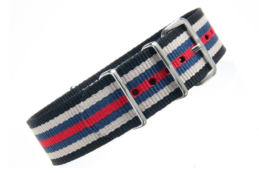 Watch NATO strap Black/White/Red/Blue - NATO nylon watch strap