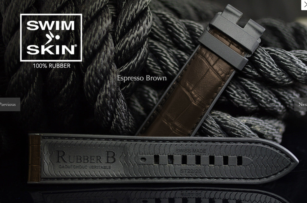 Rubber B strap Alligator SwimSkin PS24 Espresso Brown