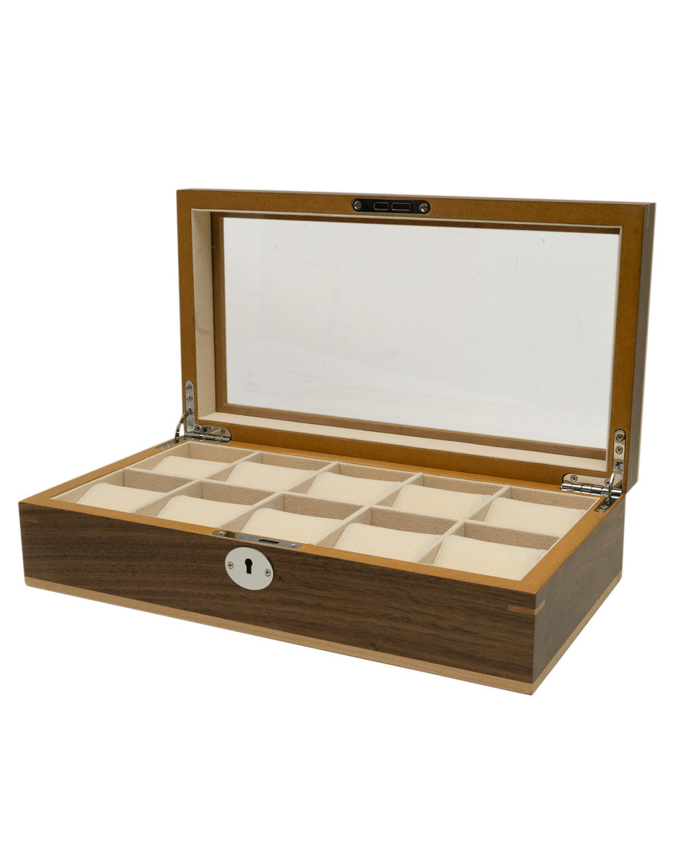 Clipperton 10 watch box in brown wood with glass lid