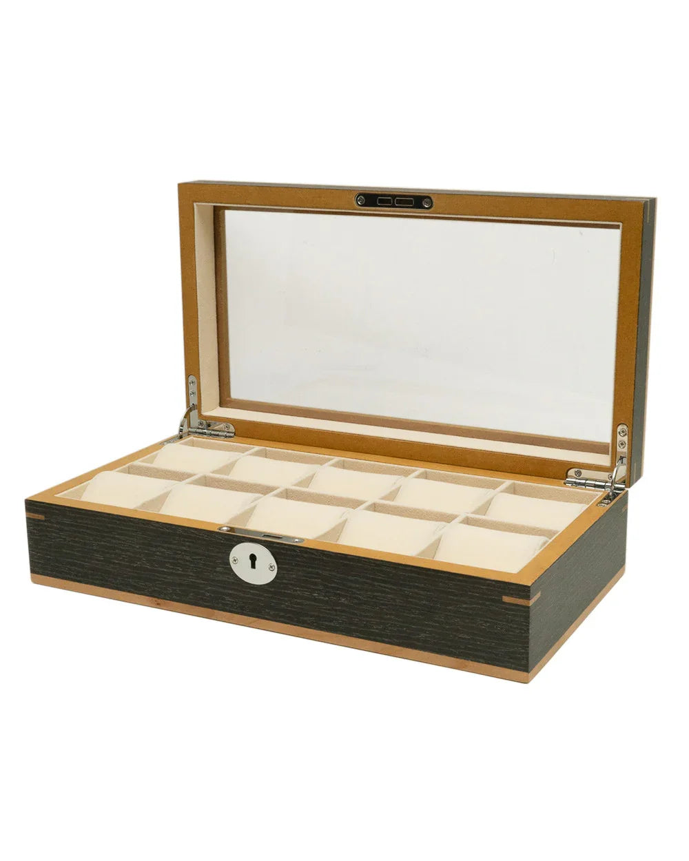 Clipperton 10 watch box in grey wood with glass lid - watch box
