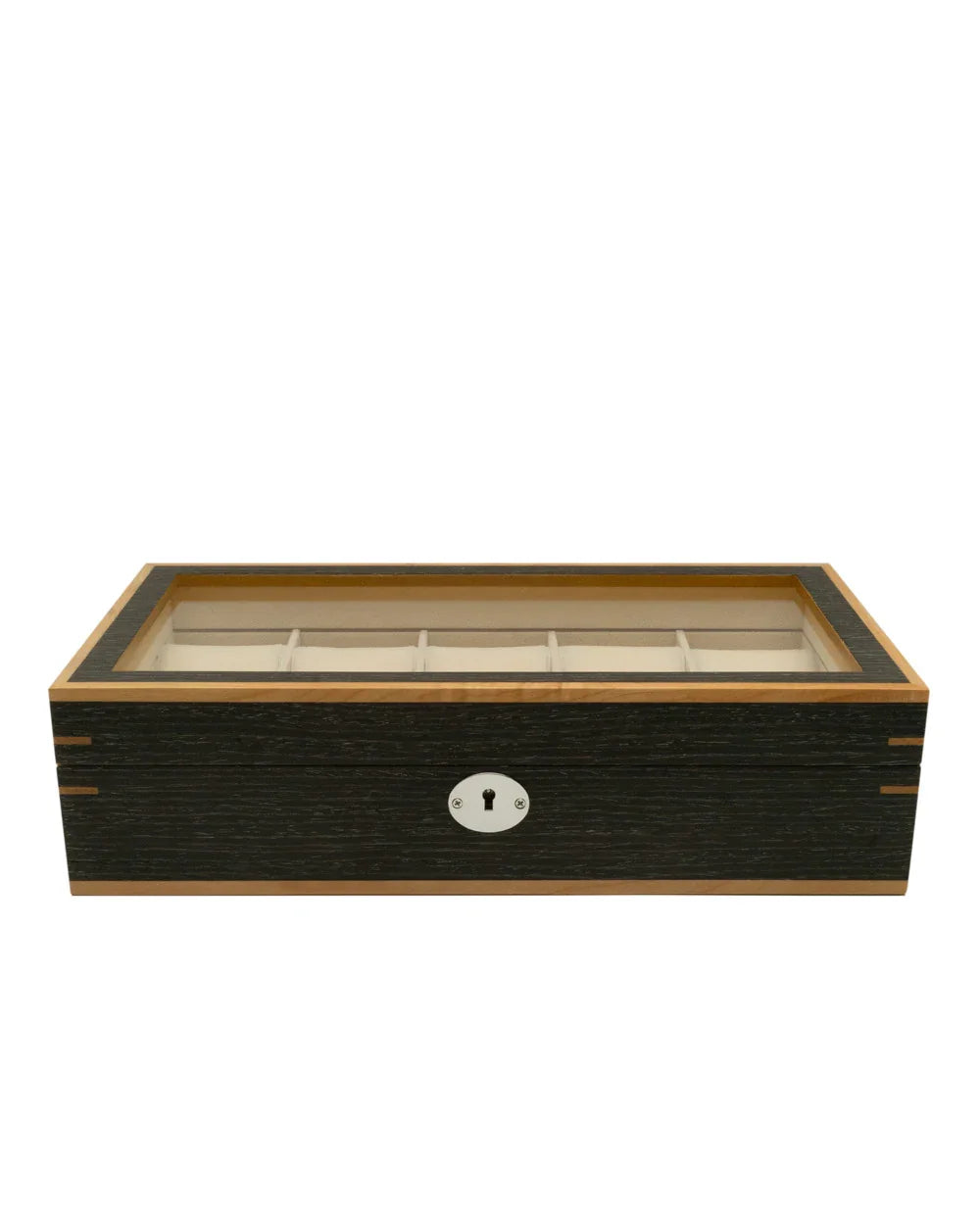 Clipperton 10 watch box in grey wood with glass lid - detail