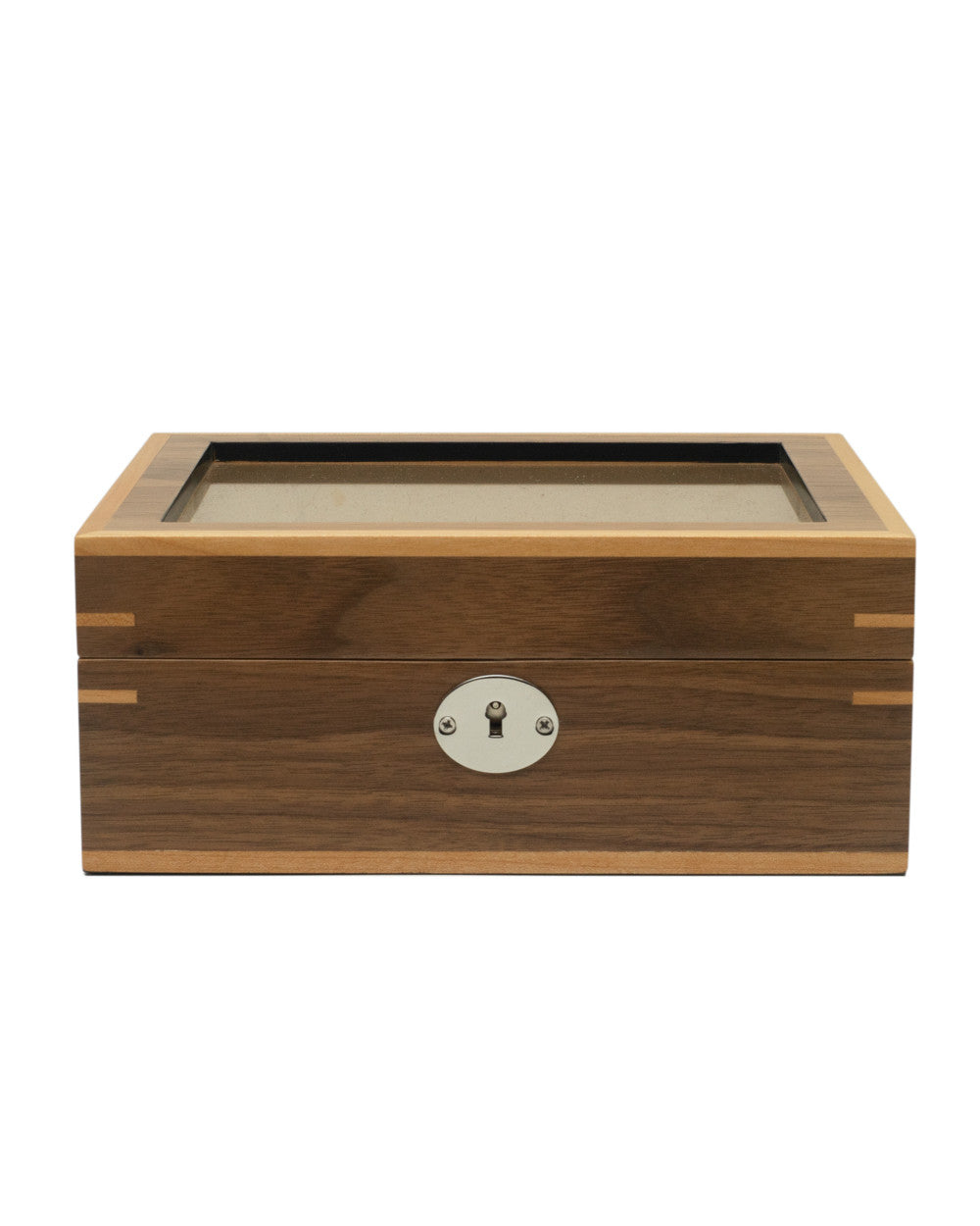 Clipperton 6 watch box in brown wood with glass lid