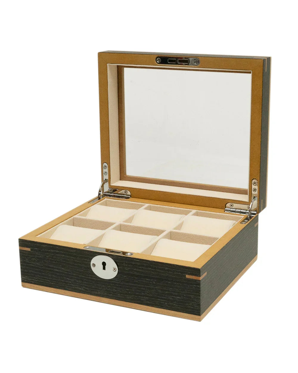 Clipperton 6 watch box in grey wood with glass lid - watch box