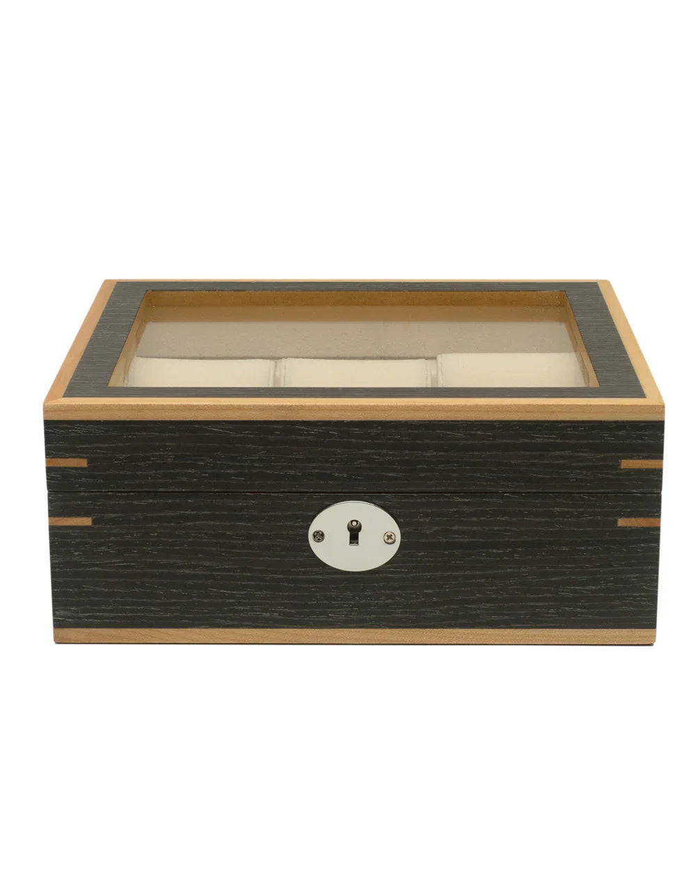Clipperton 6 watch box in grey wood with glass lid - detail