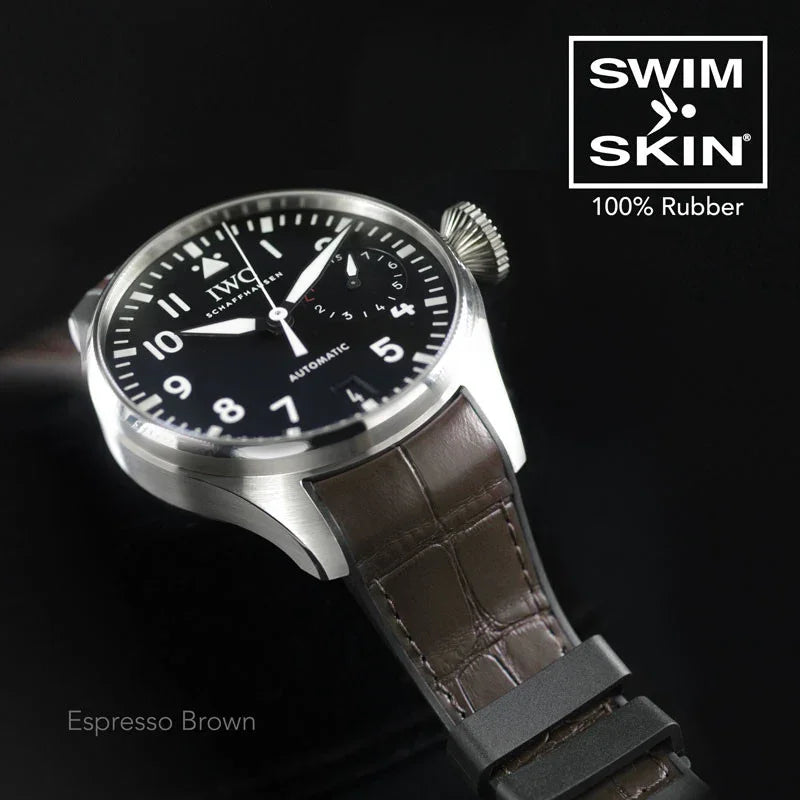 RubberB Alligator SwimSkin for IWC Big pilot - Espresso Brown Strap - detail