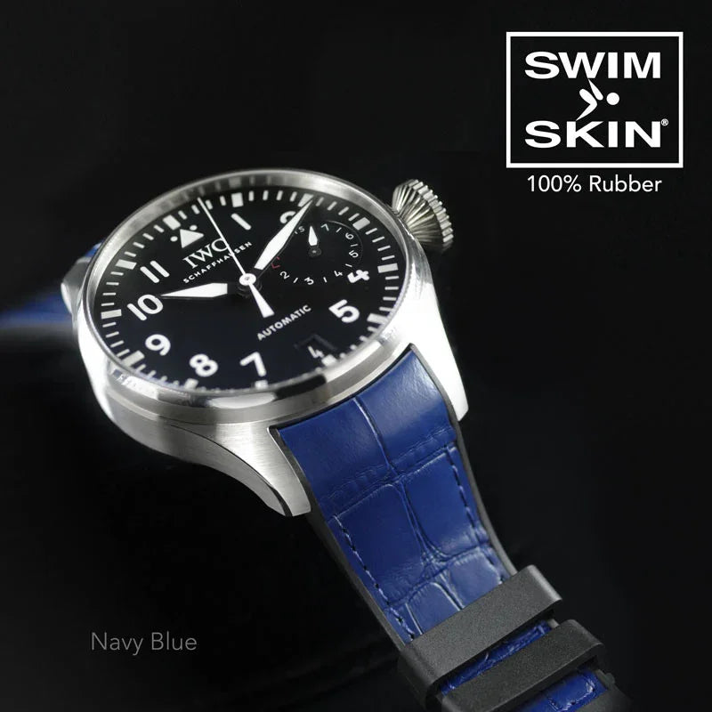 RubberB Alligator SwimSkin for IWC Big pilot - Navy Blue Strap - detail