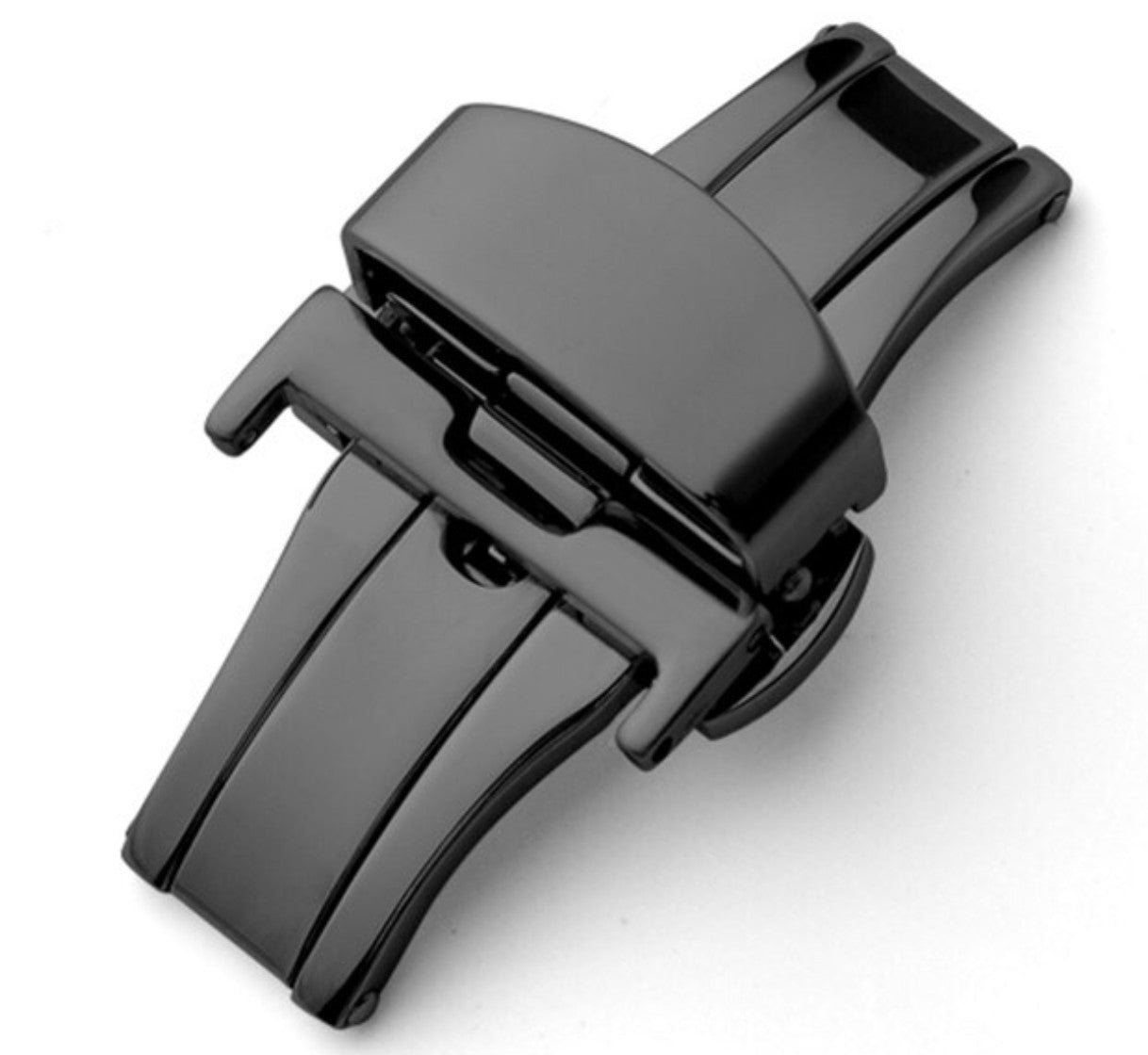 Double folding clasps for leather straps shiny black PVD