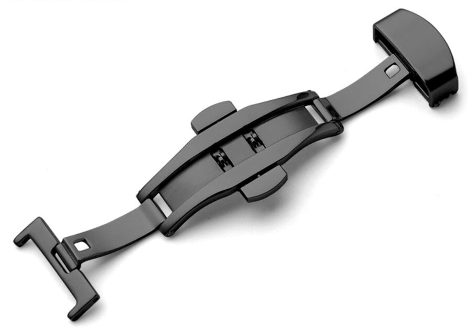 Double folding clasps for leather straps shiny black PVD