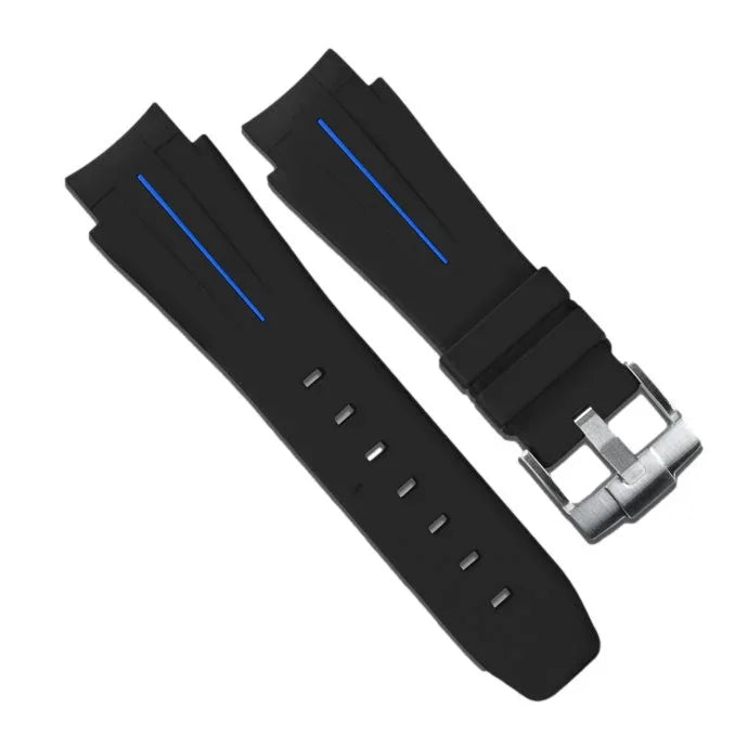 RubberB M107Black/Blue with buckle Strap - rubber watch strap