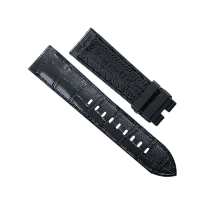 RubberB Alligator SwimSkin PS24 Black Strap - alligator leather watch strap