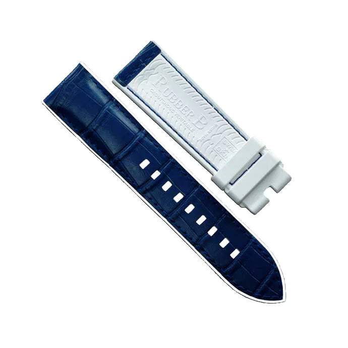 RubberB Alligator SwimSkin PS24 White Navy Strap - alligator leather watch strap