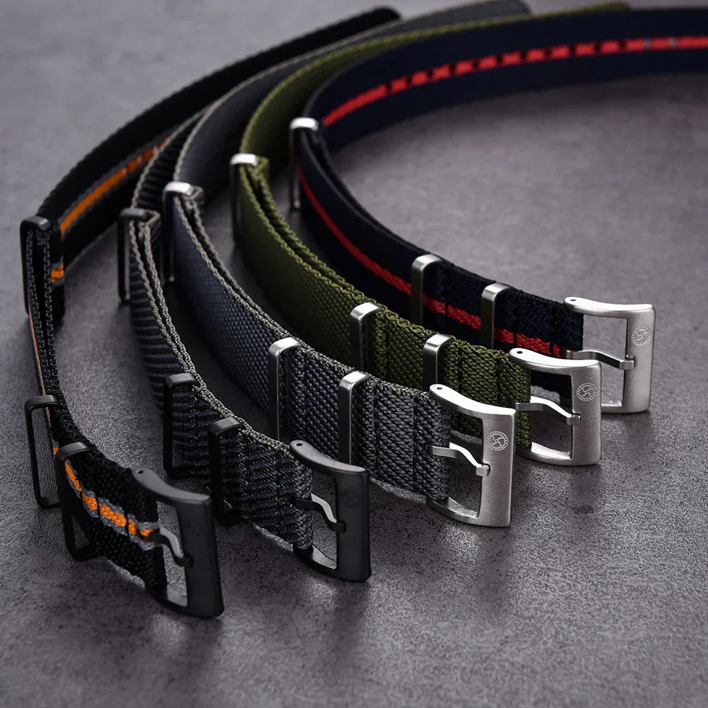 Premium nato strap PVD buckle - Black/Grey/Orange - detail
