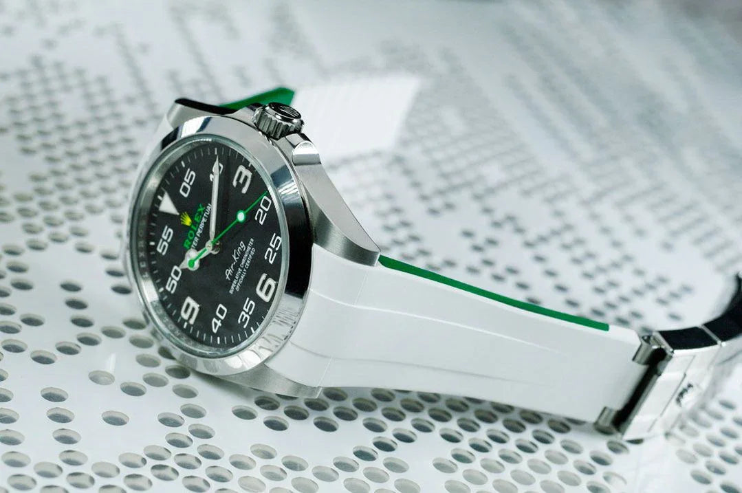 Rubber B Strap for Rolex Air-King 126900 - M215 White/Green - view 3