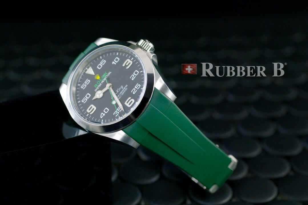 Rubber B Strap for Rolex Air-King 126900 - M215 Pine Green/Black