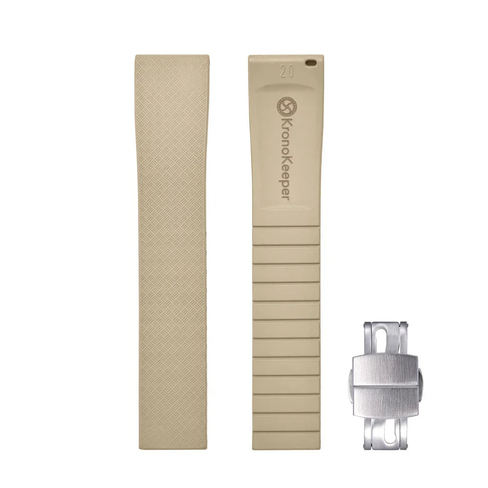 KronoKeeper adjustable Rubber Strap with deployant clasp - Khaki - rubber watch strap