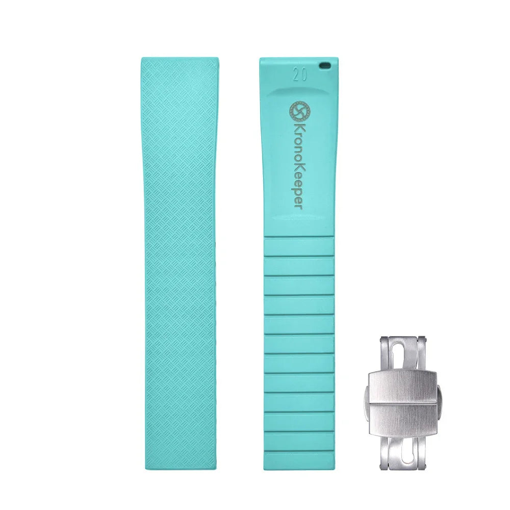 KronoKeeper adjustable Rubber Strap with deployant clasp - Cyan - rubber watch strap