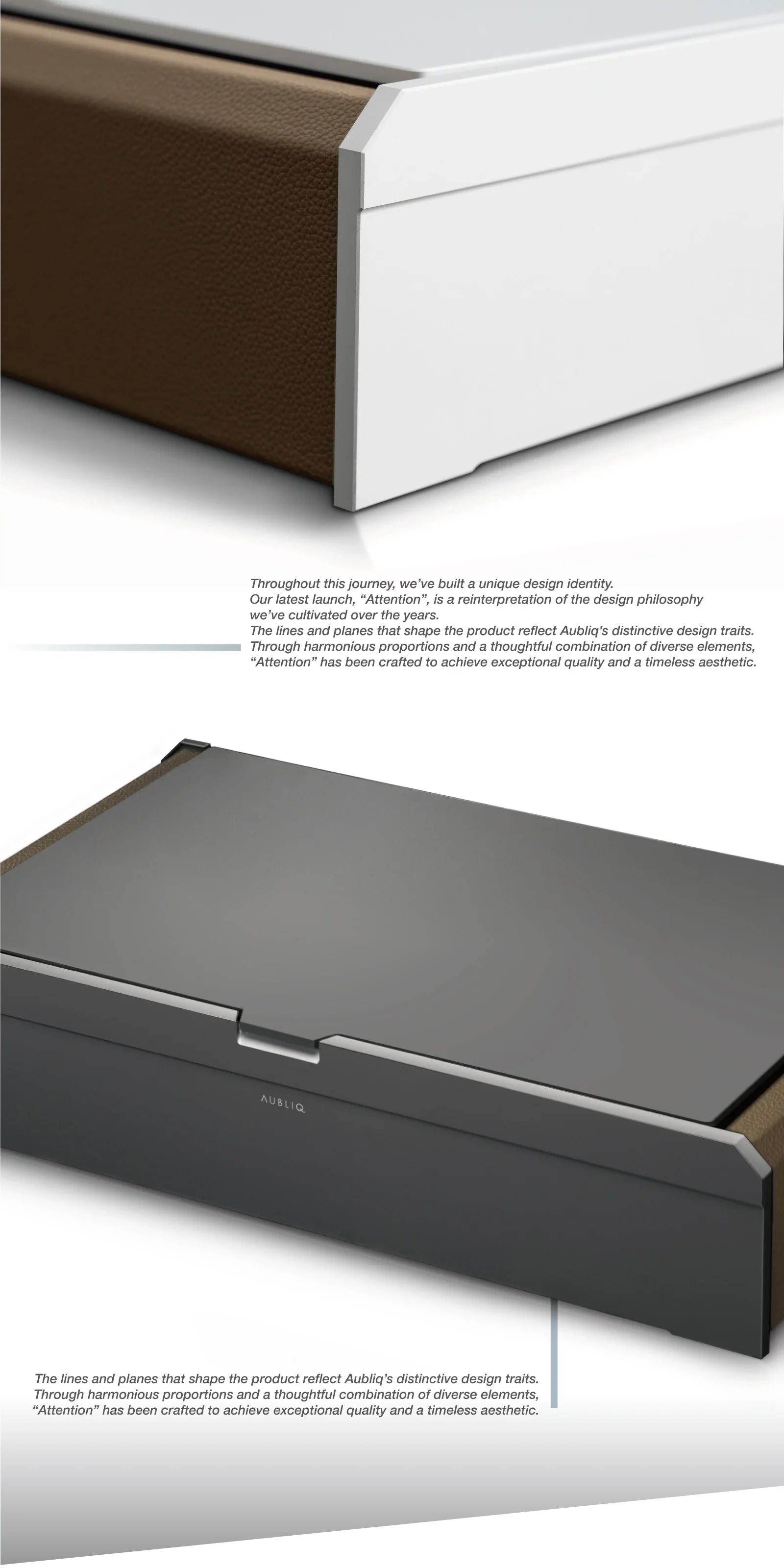 Aubliq 10 or 12 watch box in Dark Grey aluminium and calf leather - detail