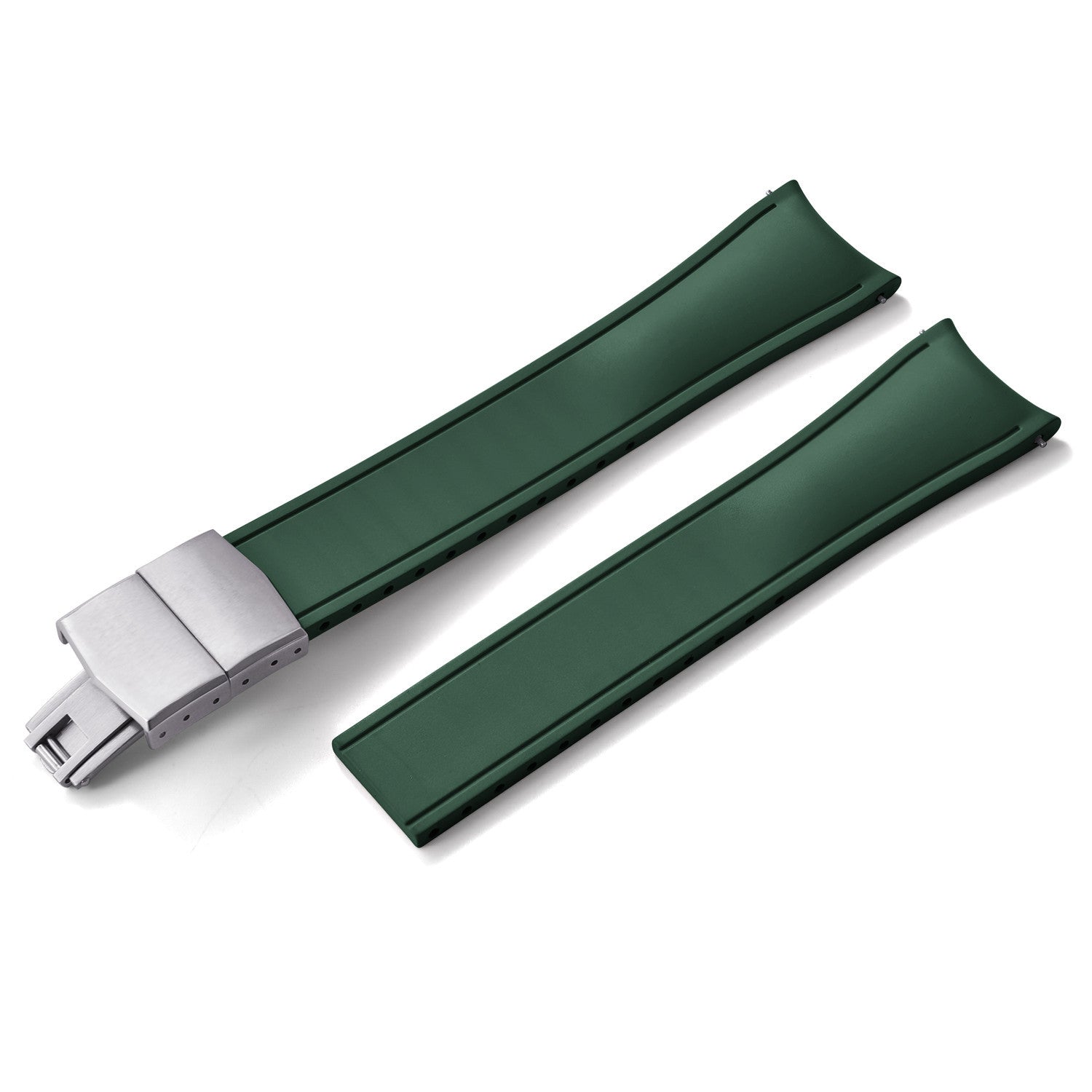 KronoKeeper curved adjustable Rubber Strap with deployant clasp - Green