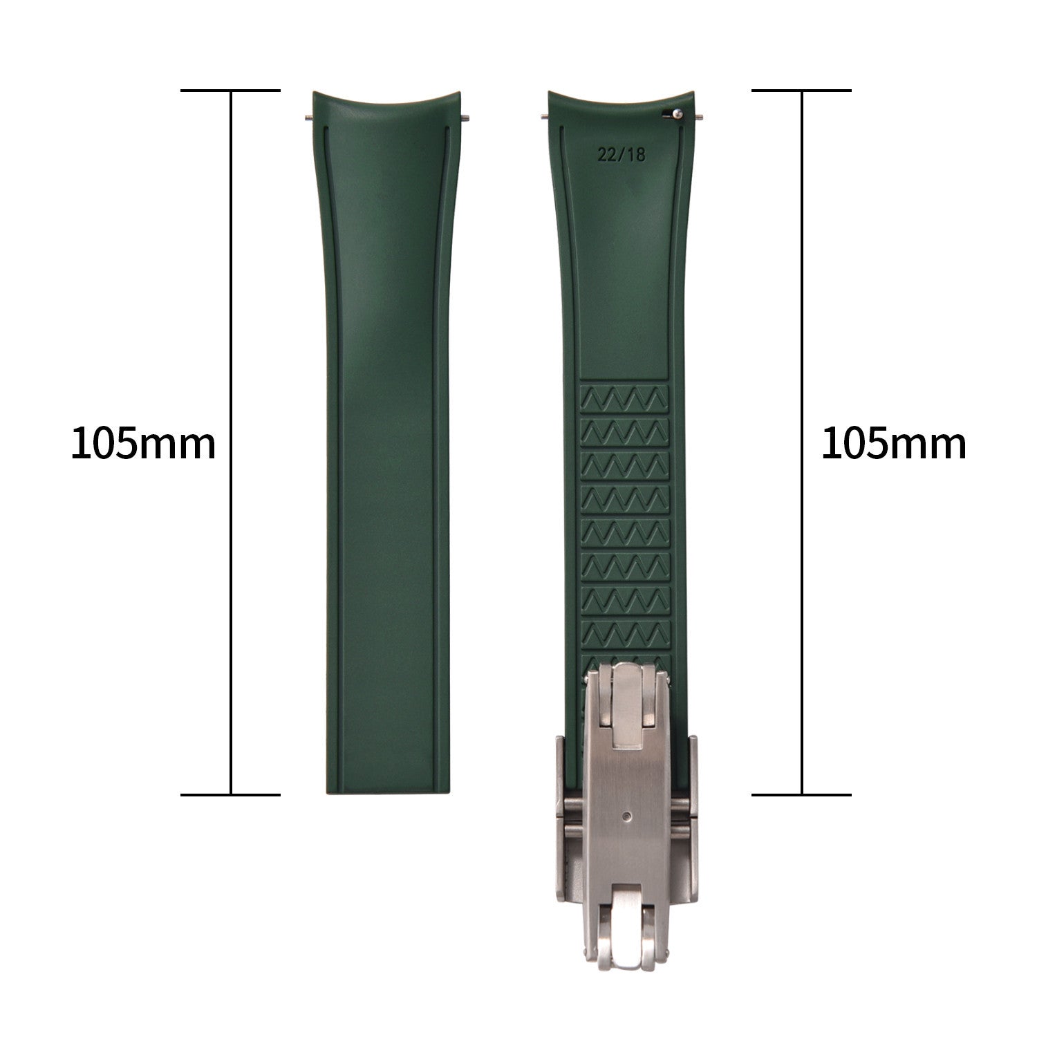 KronoKeeper curved adjustable Rubber Strap with deployant clasp - Green