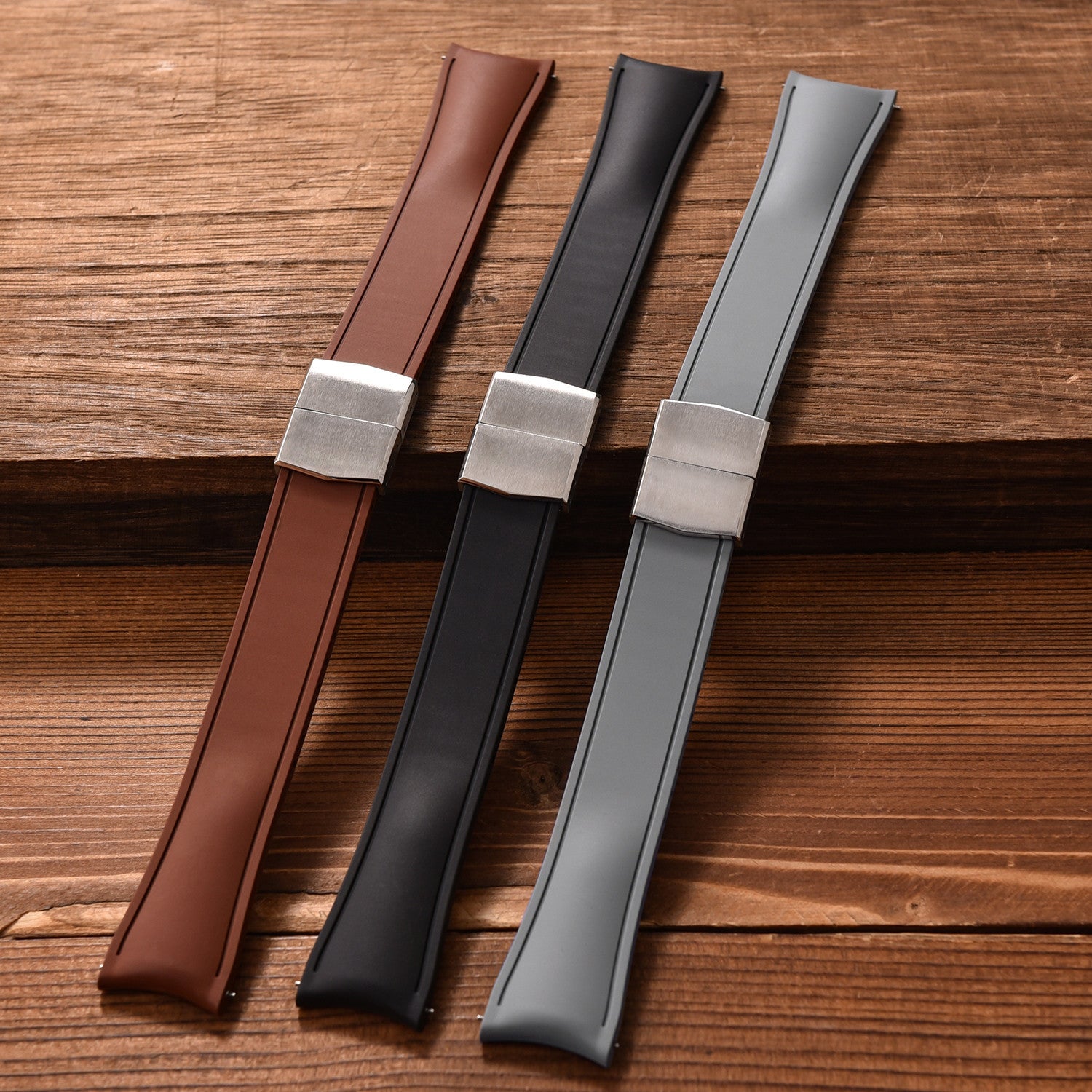 KronoKeeper curved adjustable Rubber Strap with deployant clasp - Grey