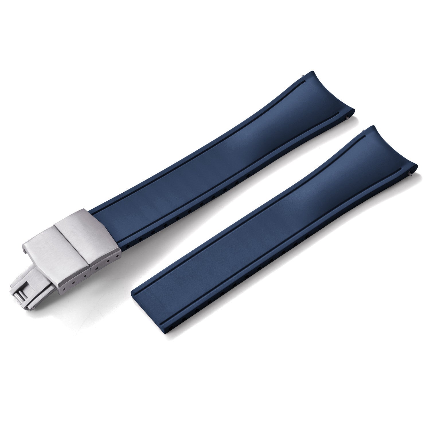 KronoKeeper curved adjustable Rubber Strap with deployant clasp - Navy Blue