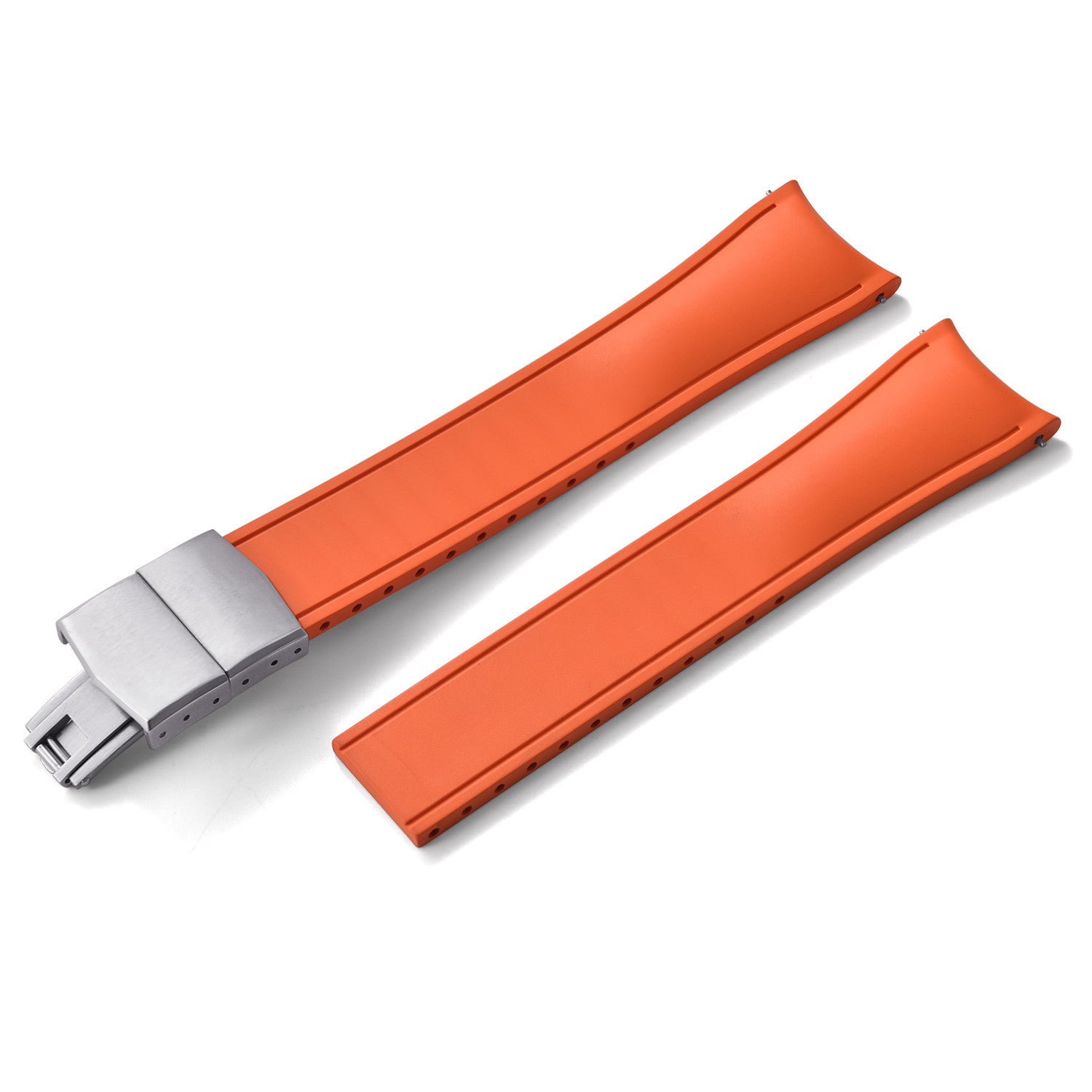 KronoKeeper curved adjustable Rubber Strap with deployant clasp - Orange