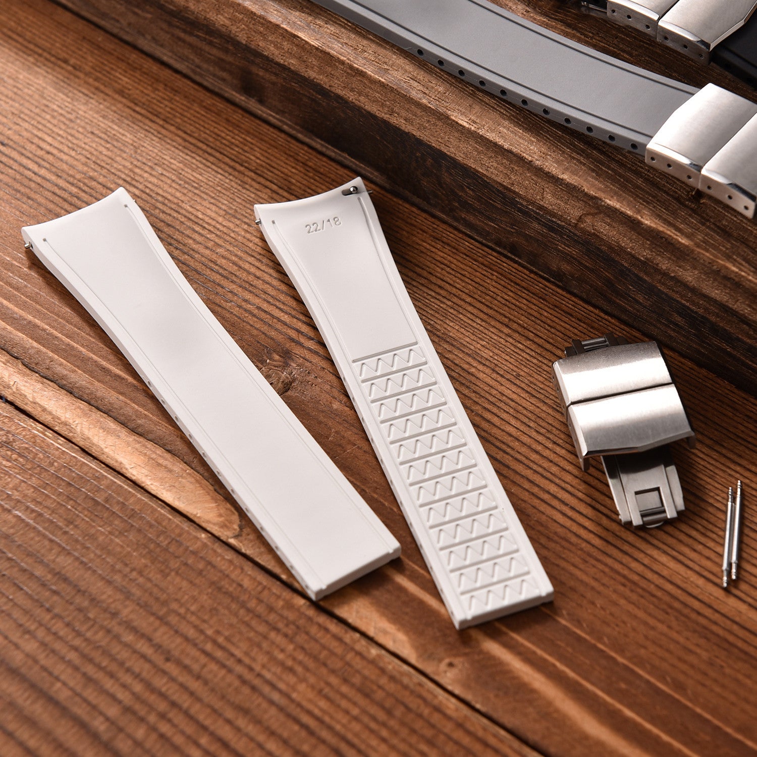 KronoKeeper curved adjustable Rubber Strap with deployant clasp - White