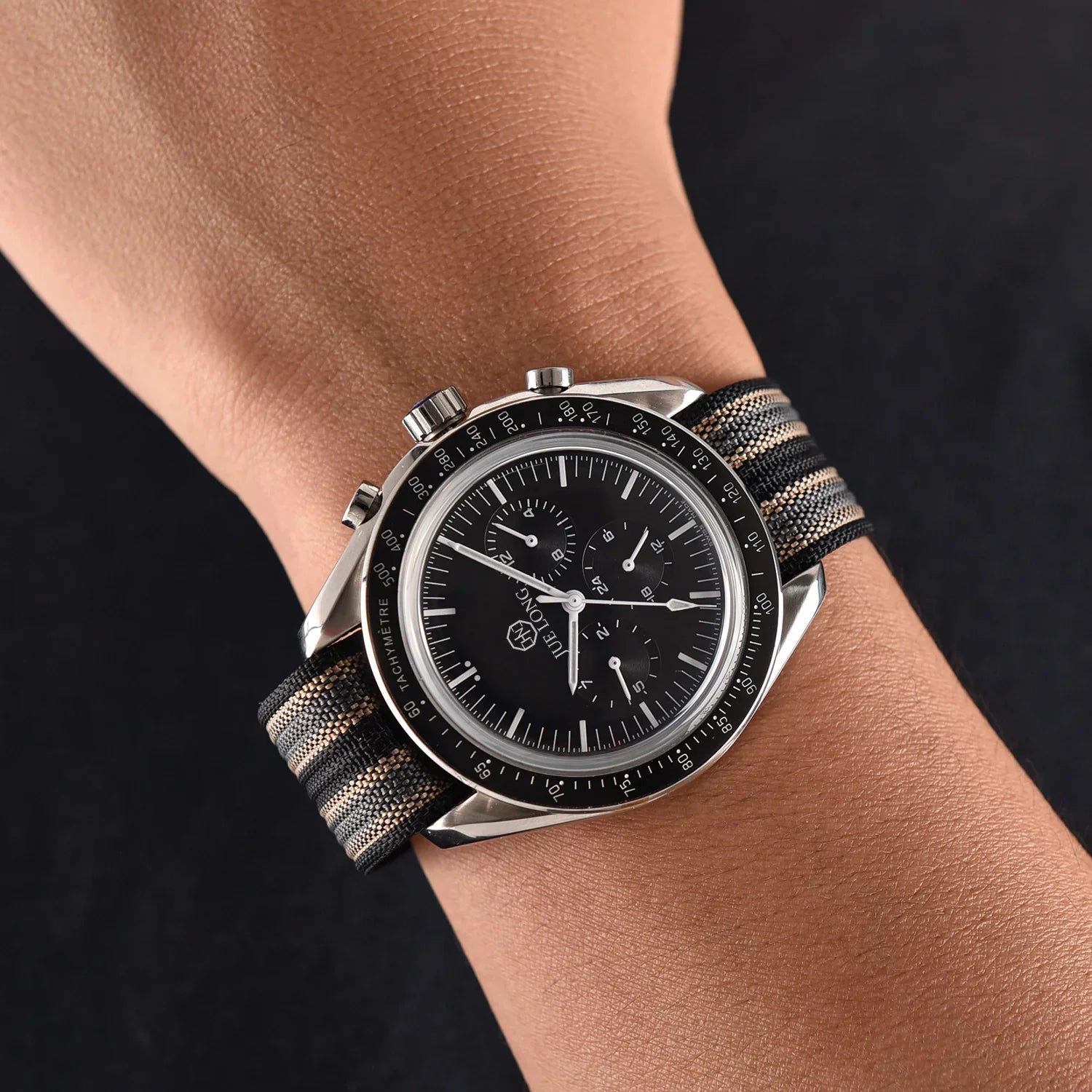 KronoKeeper ribbed nato strap with deployant buckle - Black/Khaki/Grey - view 7