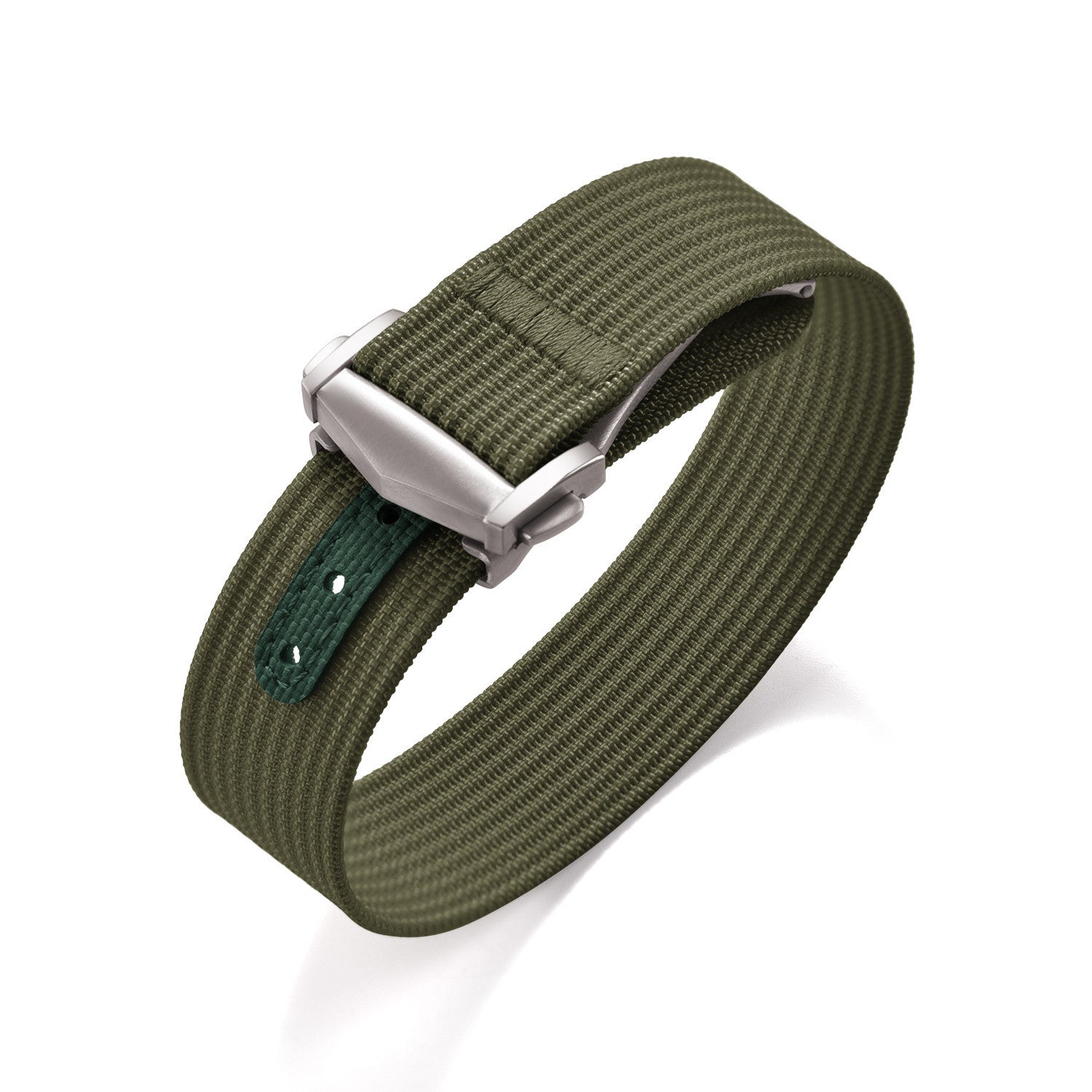 KronoKeeper ribbed nato strap with deployant buckle - Green