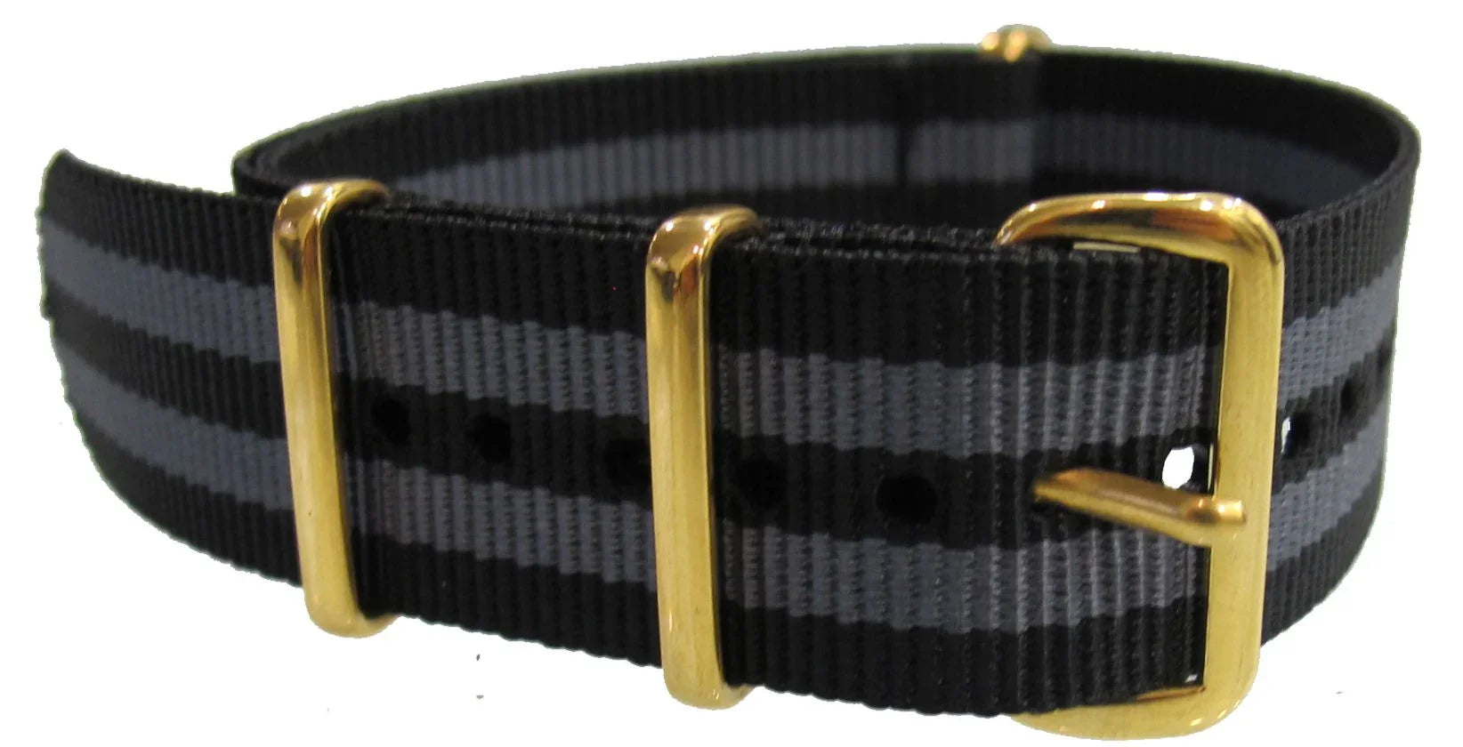 Black/grey NATO watch strap with gold buckles - NATO nylon watch strap