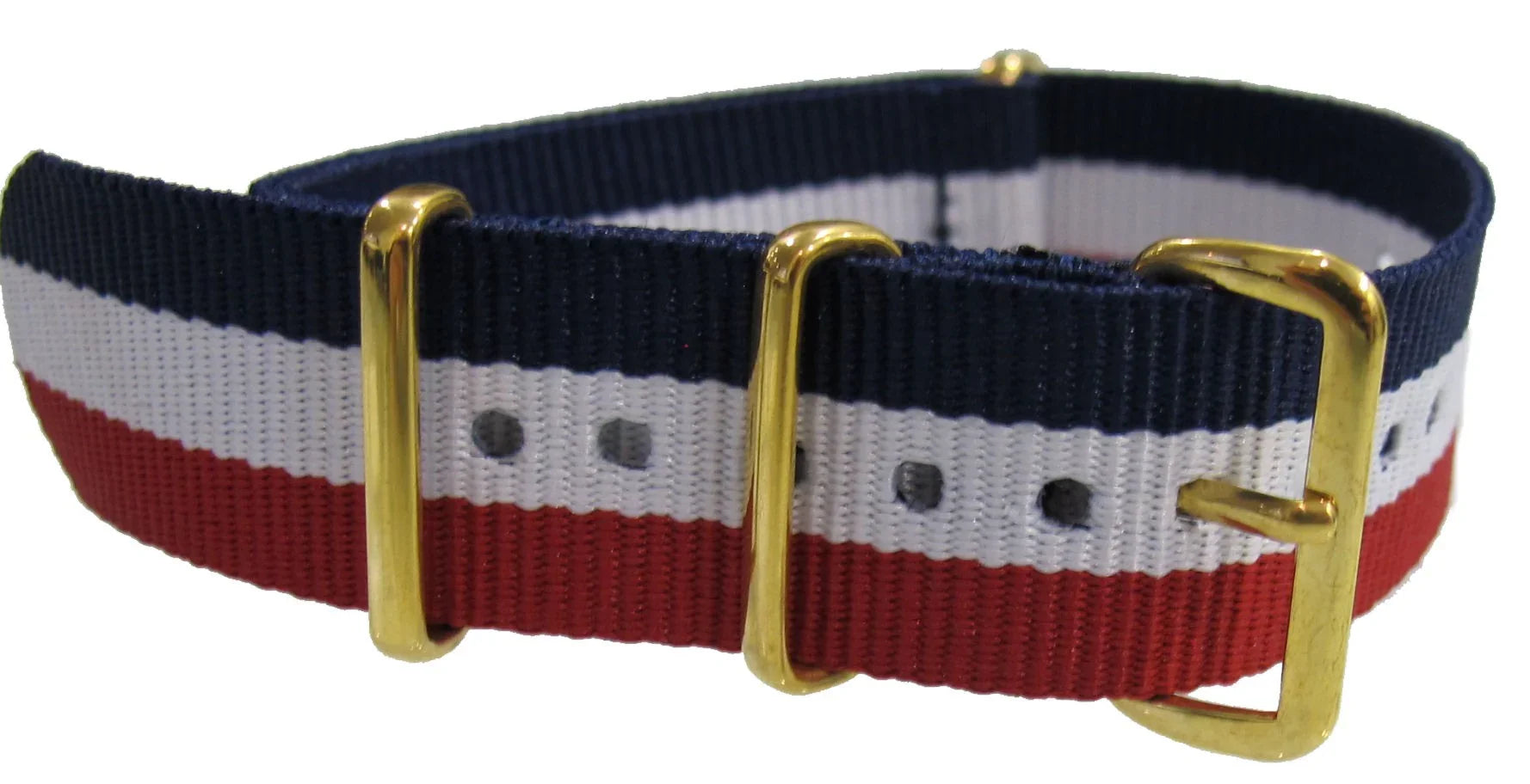 Watch NATO strap Blue/White/Red with gold buckles - NATO nylon watch strap