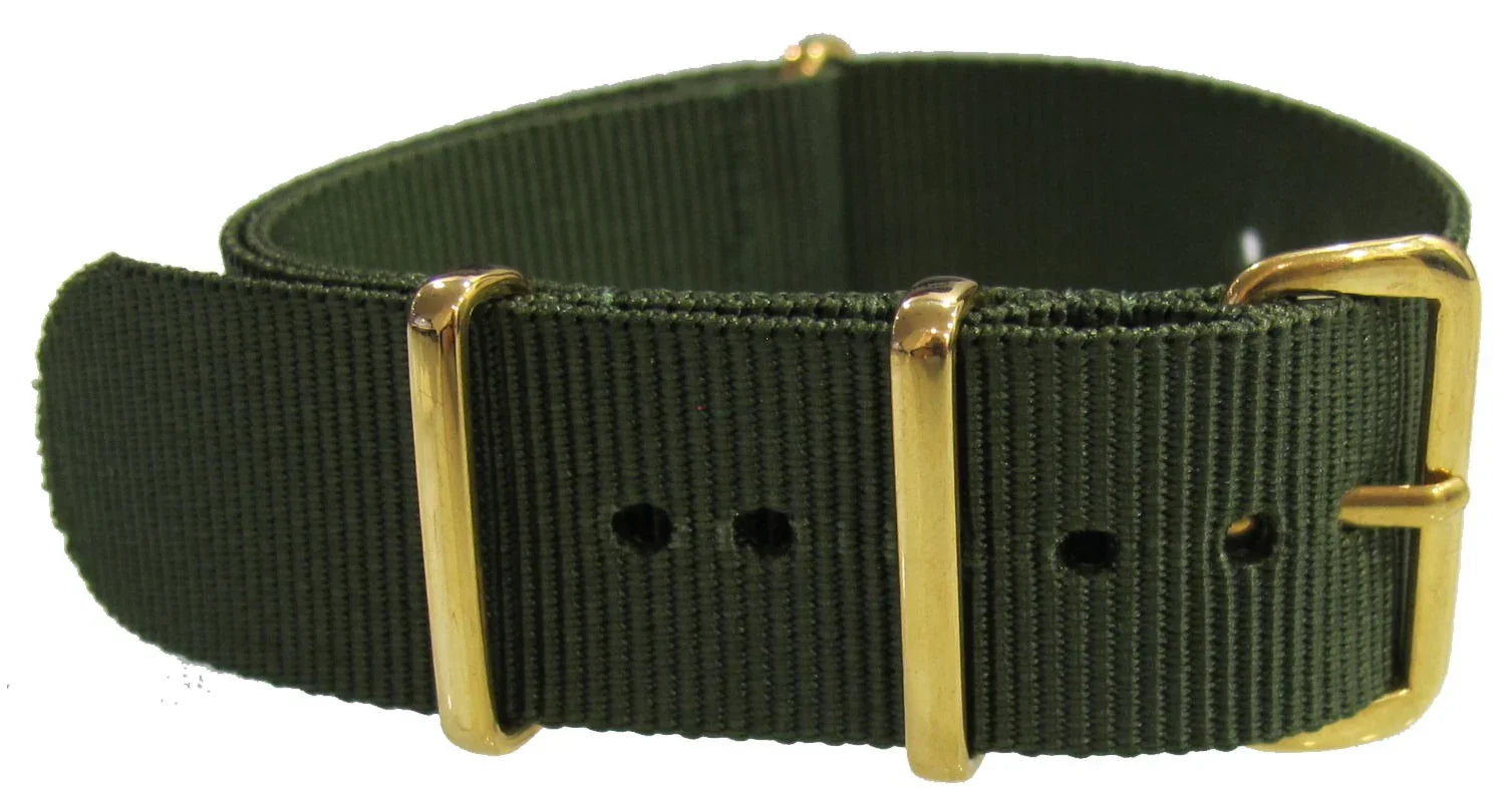 Khaki green NATO watch strap with gold buckles - NATO nylon watch strap