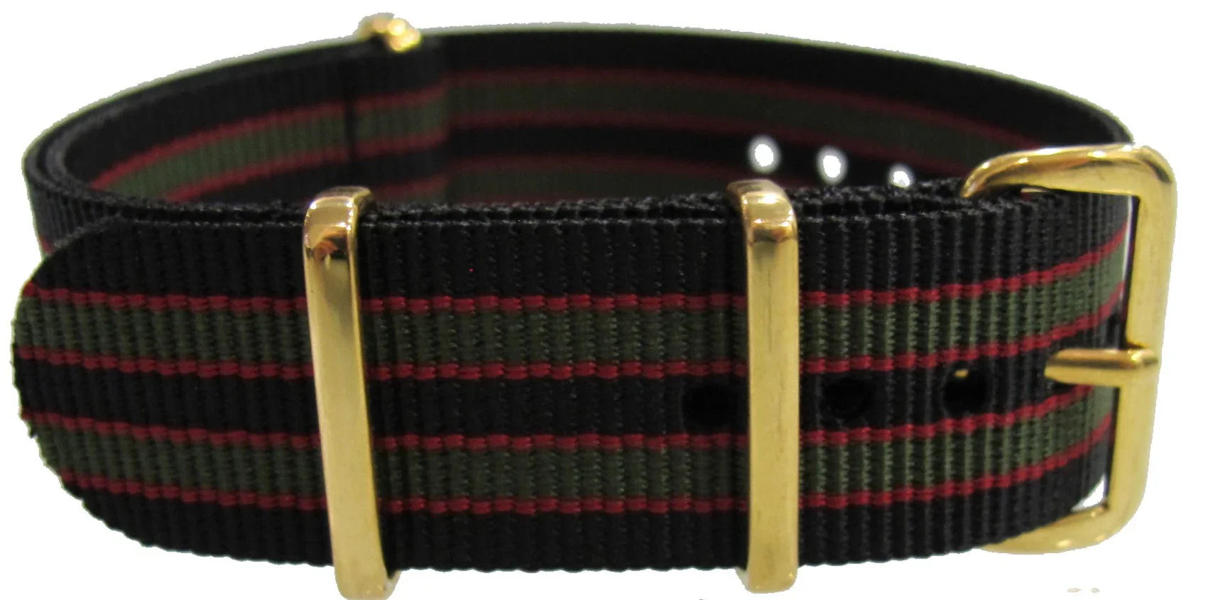 Watch NATO strap Black/Red/Khaki with gold buckles - NATO nylon watch strap