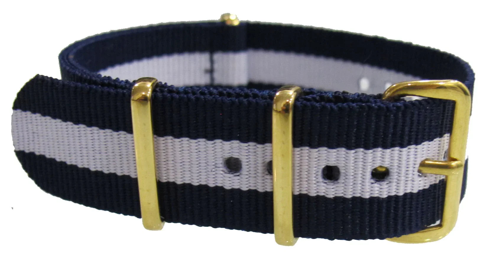 Watch NATO strap Blue/White with gold buckles - NATO nylon watch strap