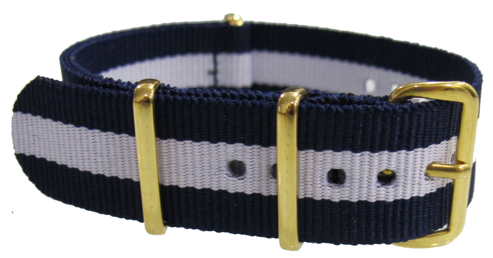 Watch NATO strap Blue/White with gold buckles
