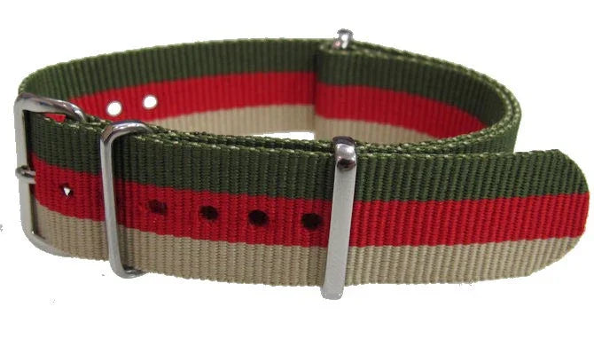 Watch NATO strap Sand / Red / Green - NATO nylon watch strap