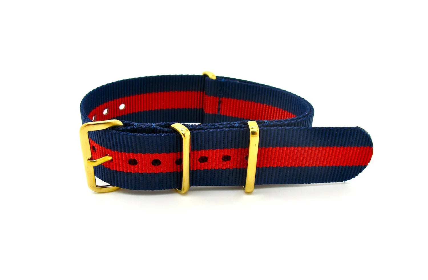 Blue/Red NATO watch strap with gold buckles - NATO nylon watch strap