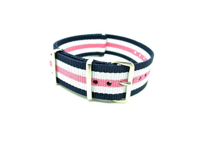 Watch NATO strap navy/white/pink - NATO nylon watch strap