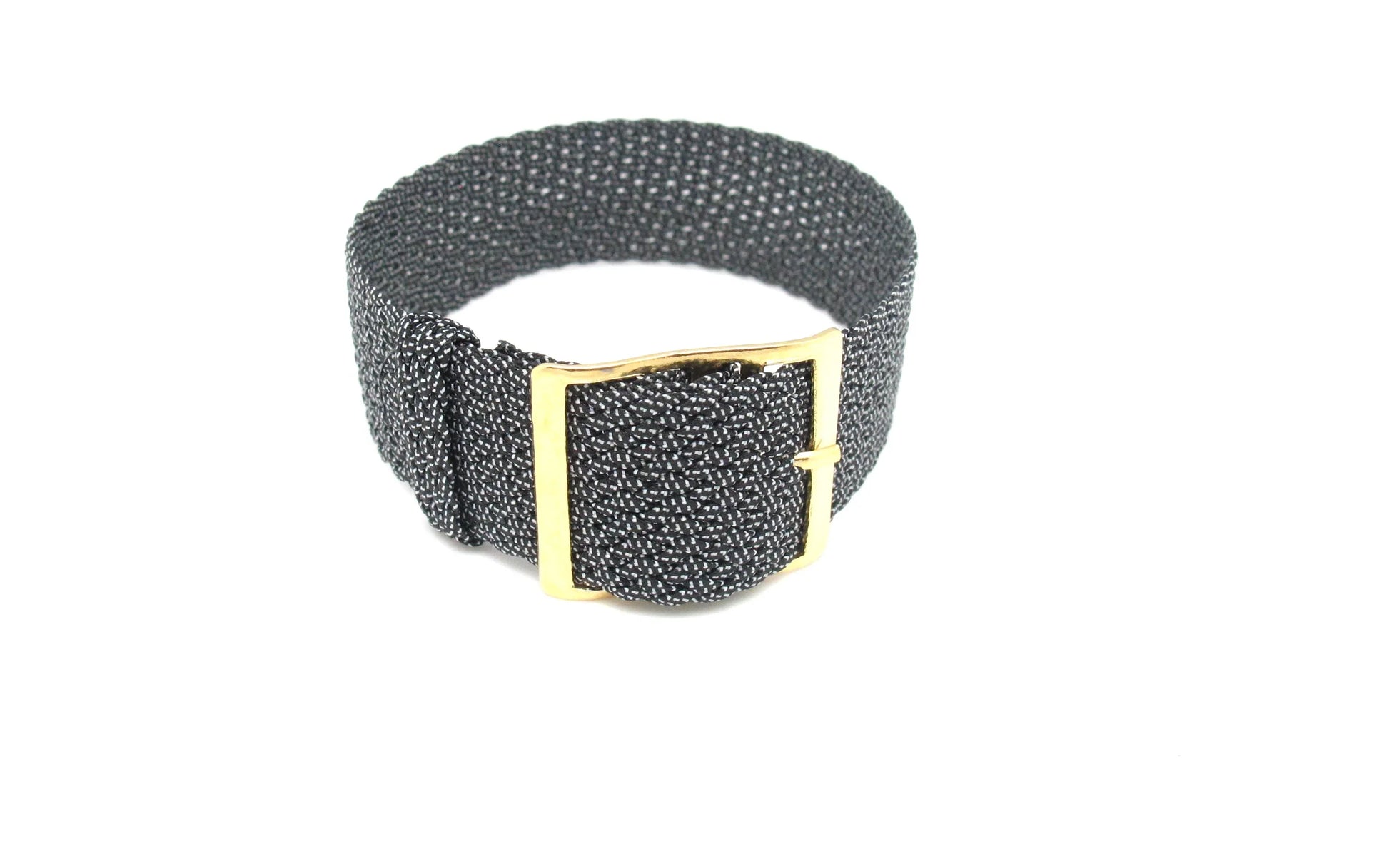 Perlon Watch Strap - Black/White (gold buckle) - NATO nylon watch strap