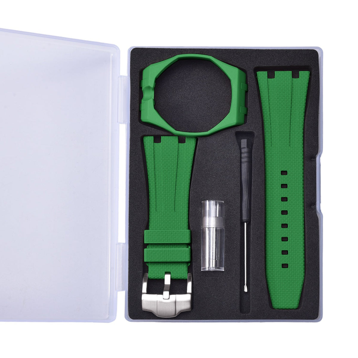 Rubber strap and case for AP x Swatch Green KronoKeeper – complete set with strap, case, buckle and tool