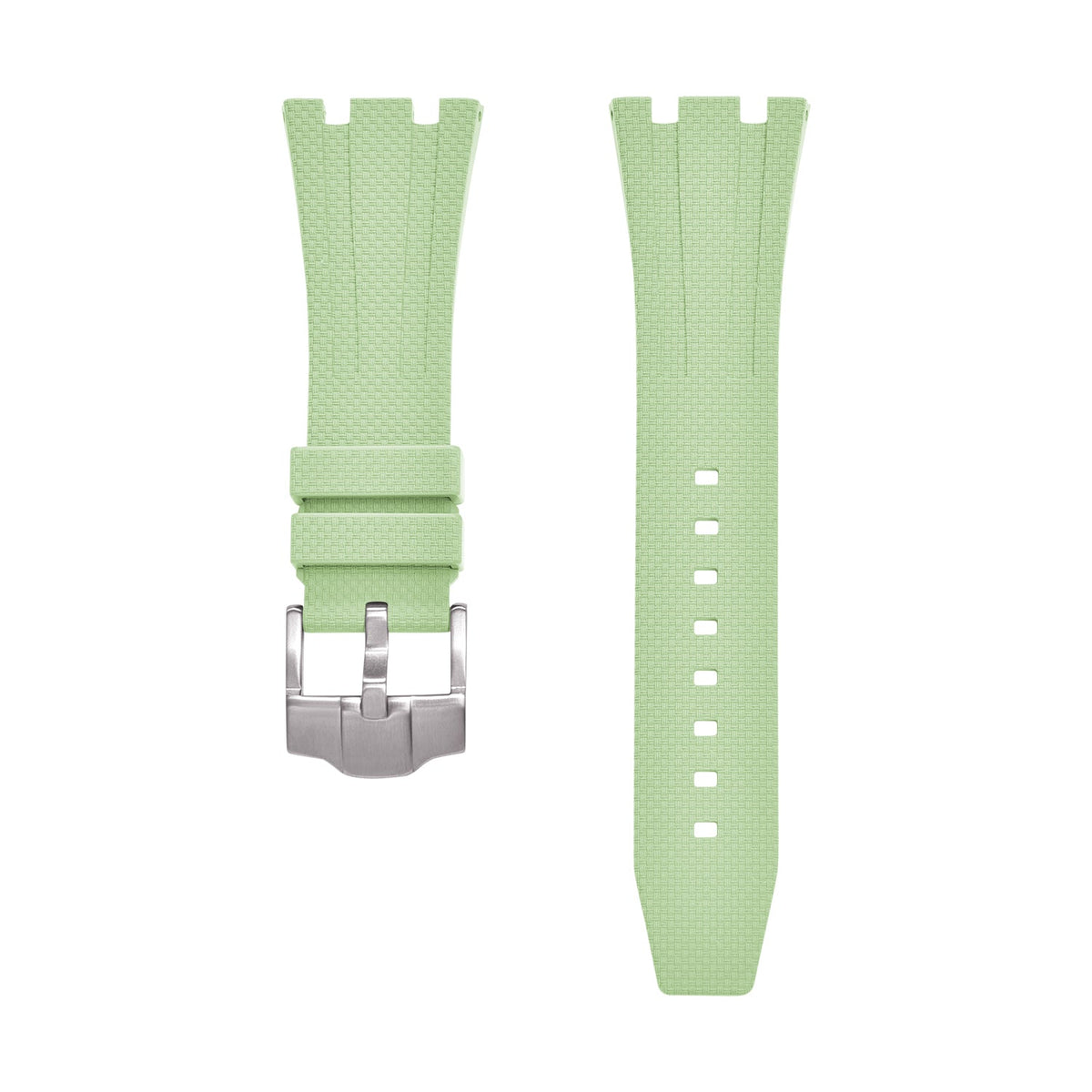 Rubber strap and case for AP x Swatch Mint Green KronoKeeper – strap laid flat, both ends