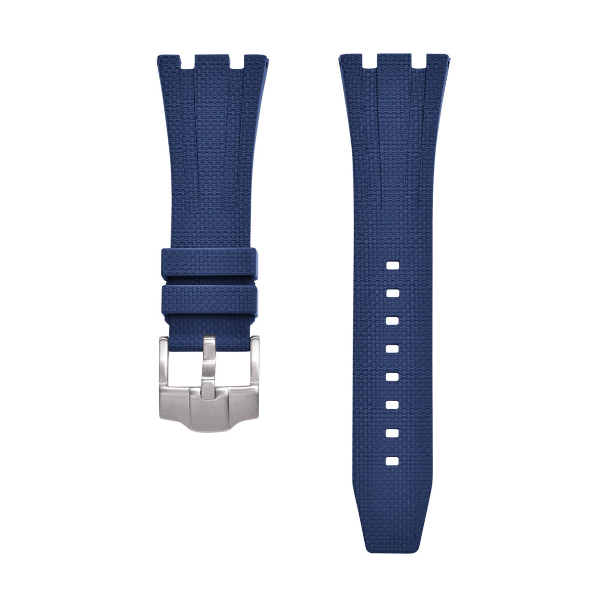Rubber strap and case for AP x Swatch Blue KronoKeeper – strap laid flat, both ends
