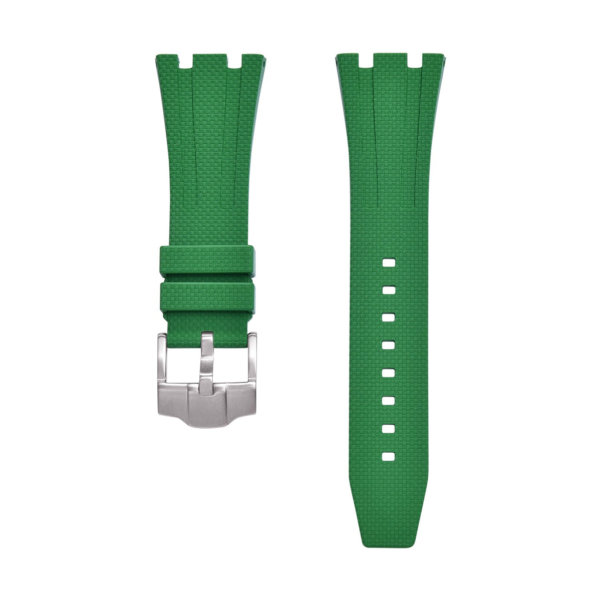 Rubber strap and case for AP x Swatch Green KronoKeeper – strap laid flat, both ends